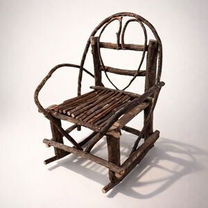 MINI STICK WOOD HANDMADE COTTAGECORE ROCKING CHAIR HEART RUSTIC COUNTRY‎ CABIN